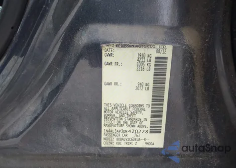 2013 Nissan Altima 2.5 Sl z USA, uszkodzony, nr VIN 1N4AL3AP3DN420228